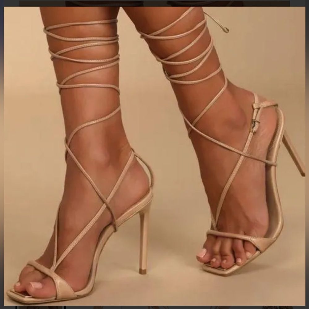 Schutz Vikki Leather Wrap Tan Heels 8
